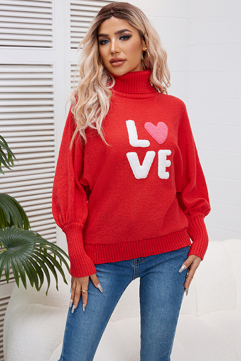 Love Graphic Turtleneck Sweater