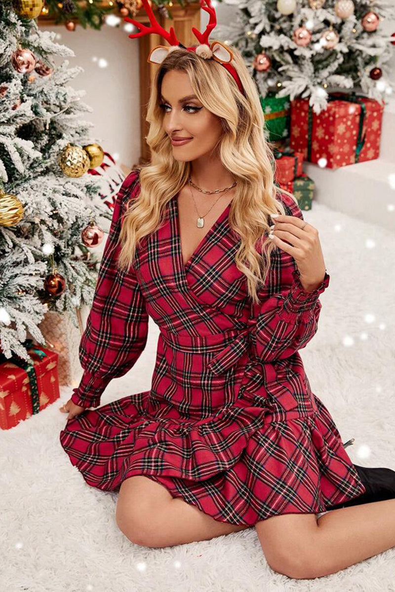 Plaid V-Neck Mini Dress