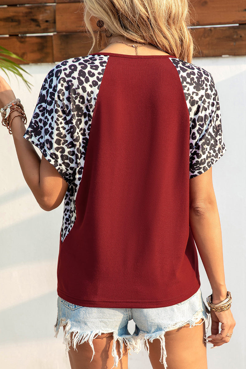 Leopard Patchwork Short-Sleeve Top