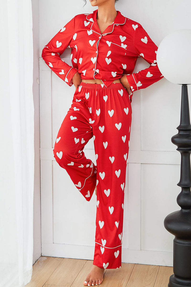 Heart Print Button Pajama Set