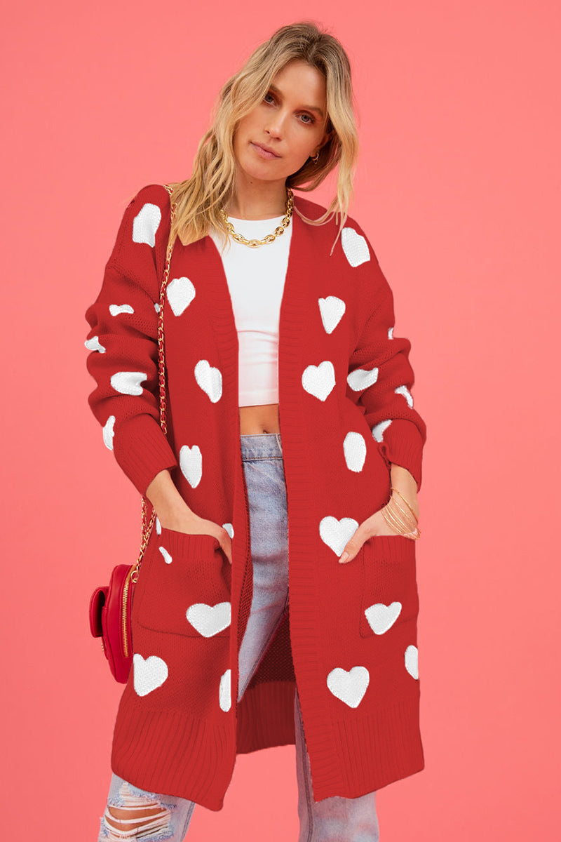 Heart Patterned Cardigan with Open Front