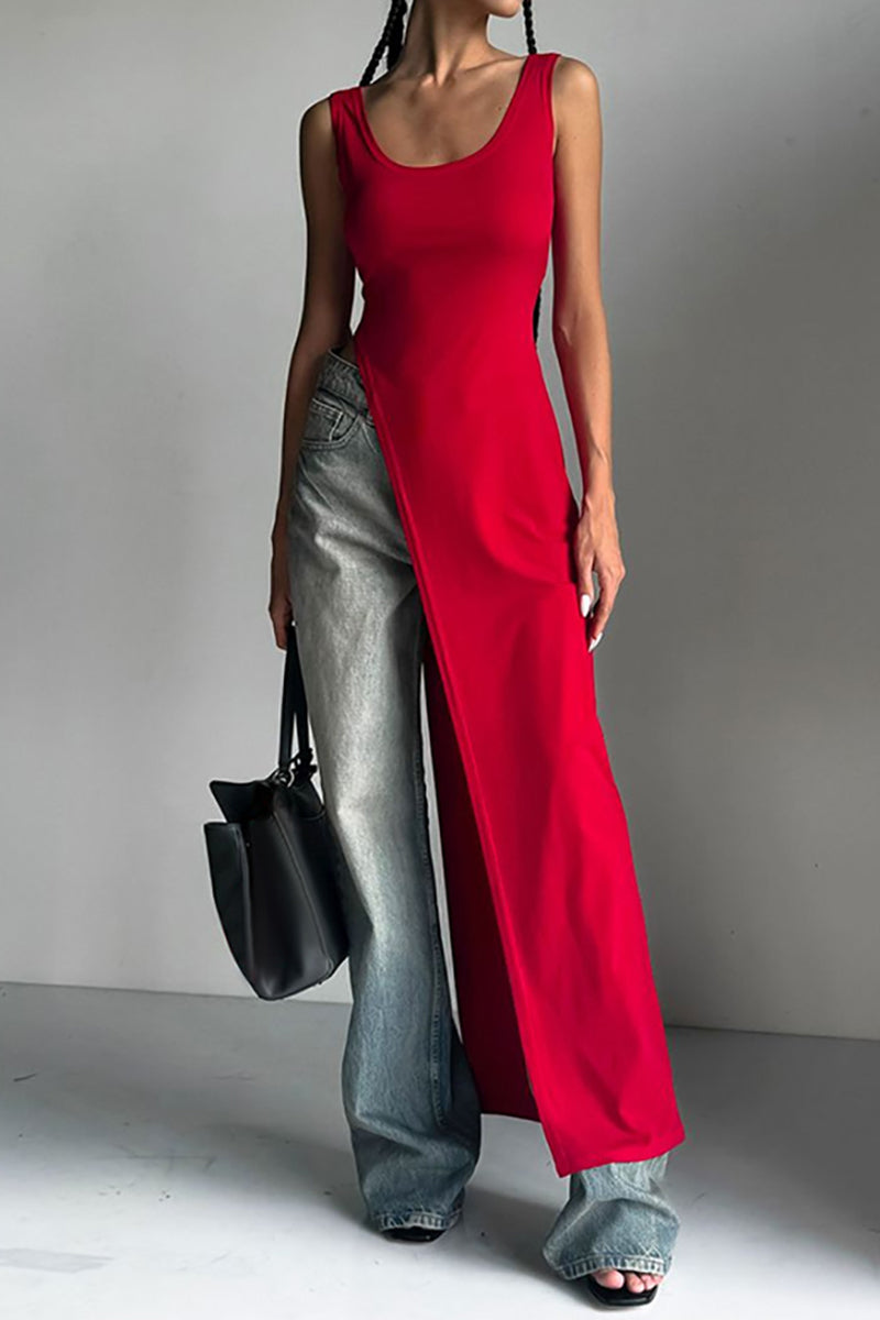 Split-Hem Square Neck Maxi Dress