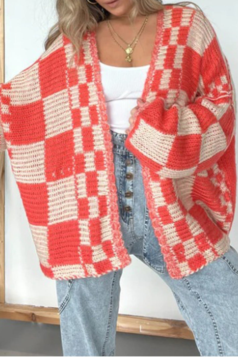 Checkered Knit Cardigan