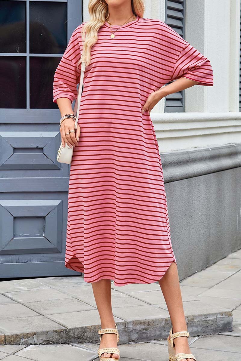 Striped Midi Dress with Side Pockets