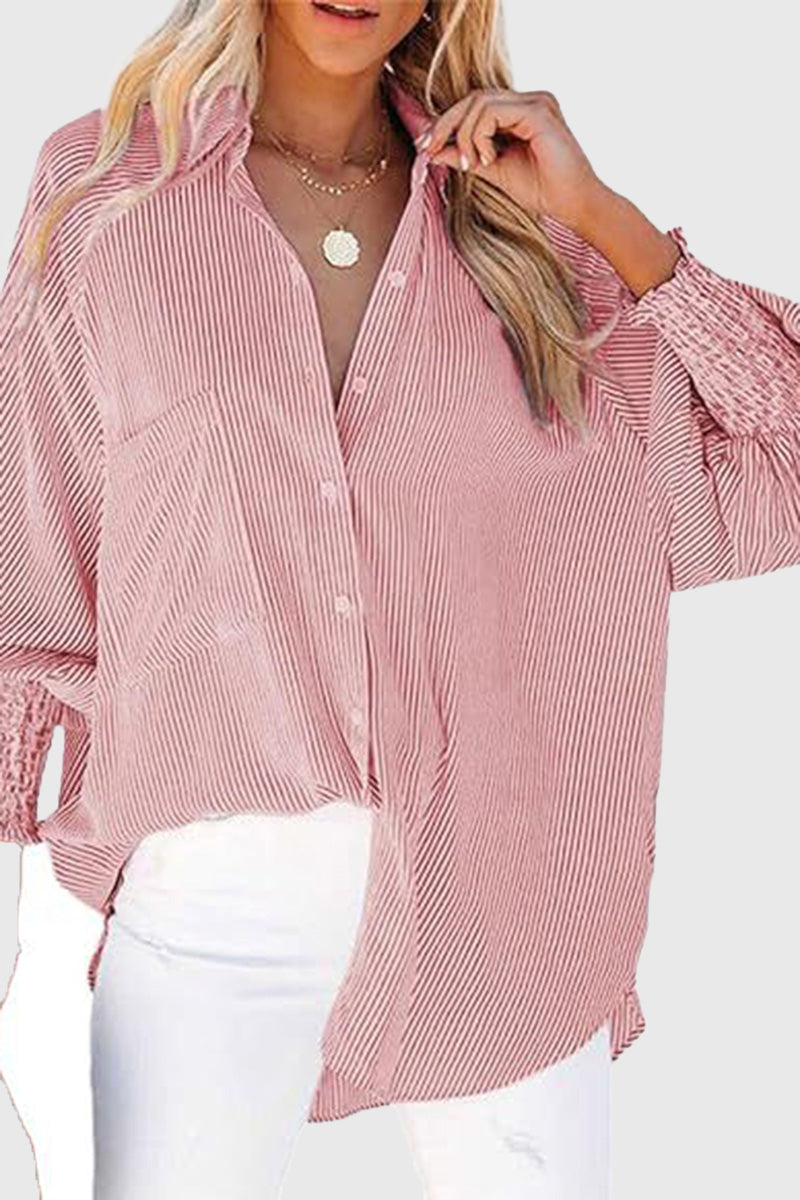 Puff Sleeve Striped Button-Down Shirt