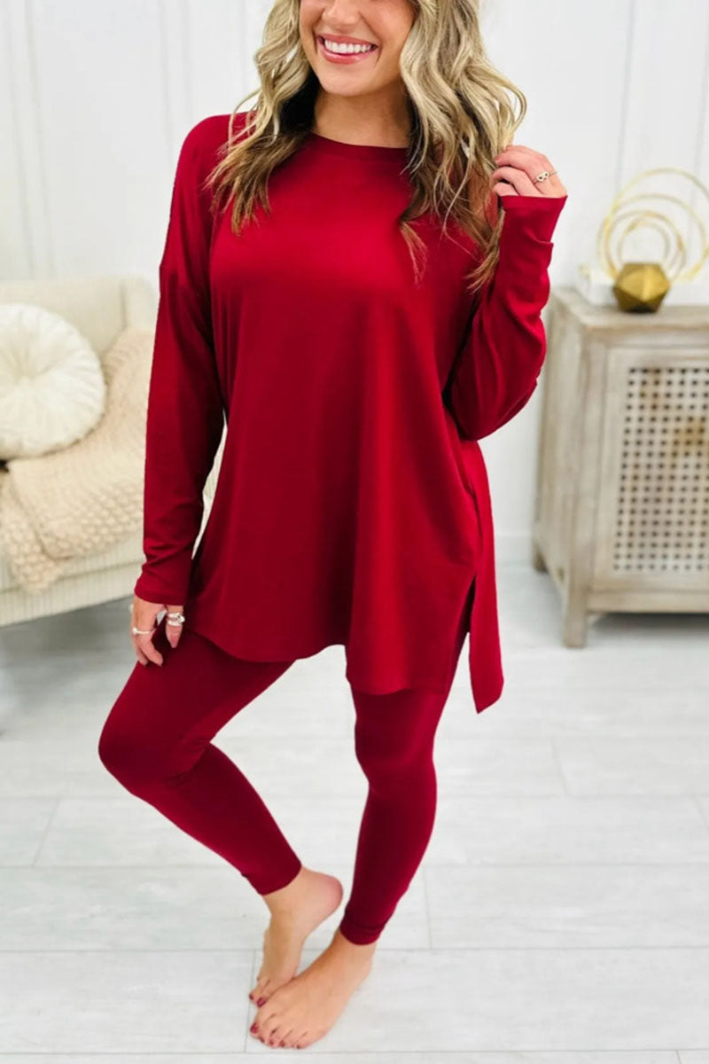 Relaxed Fit Long Sleeve Top with Leggings Set