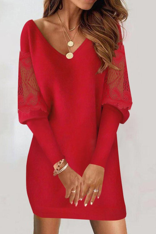 Lace Sleeve V-Neck Mini Dress