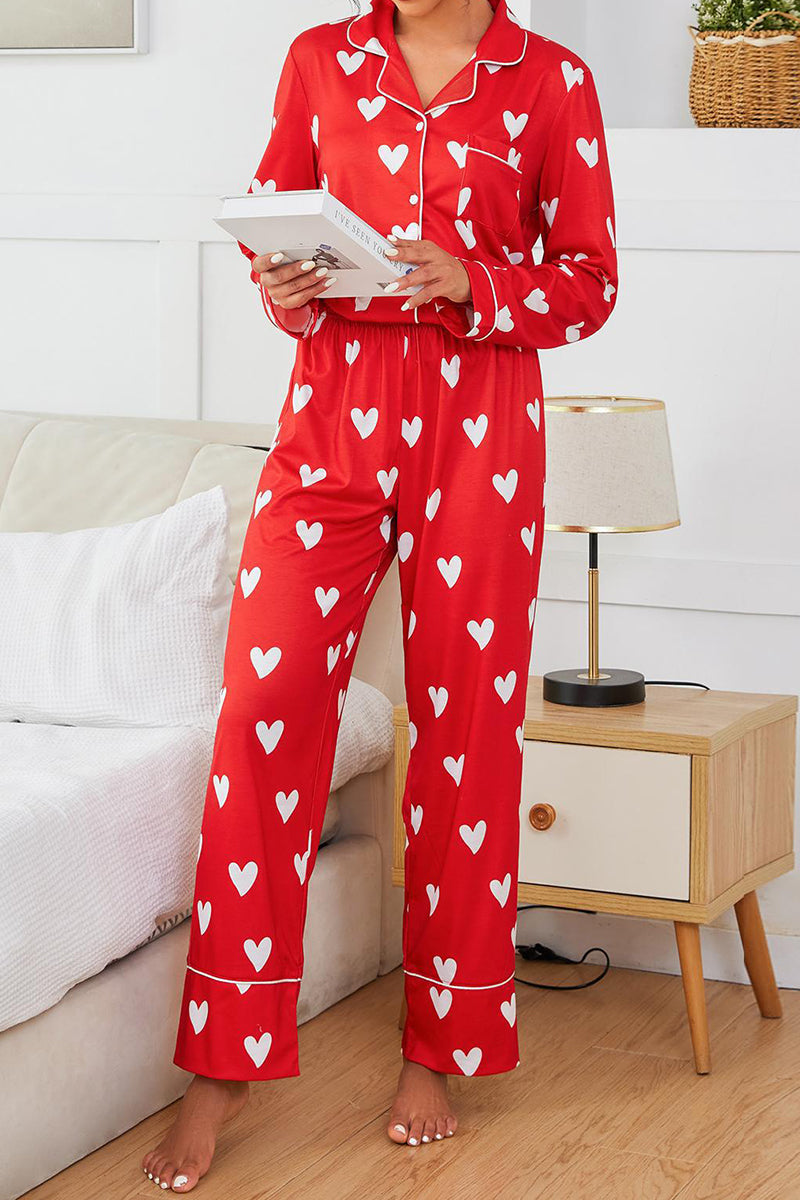 Heart Print Button Pajama Set