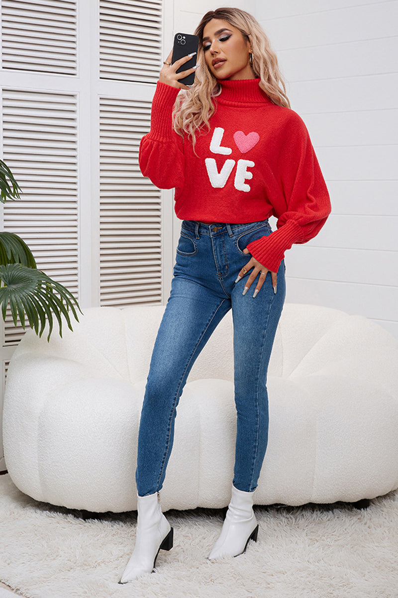 Love Graphic Turtleneck Sweater