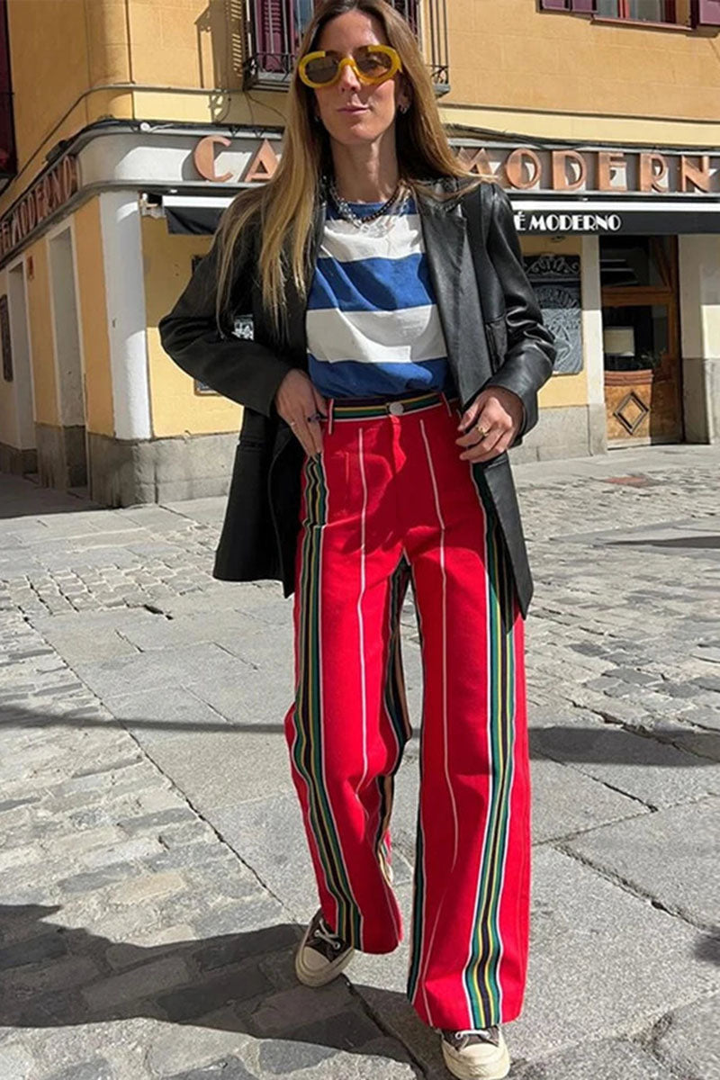 Striped Wide-Leg High-Waisted Pants