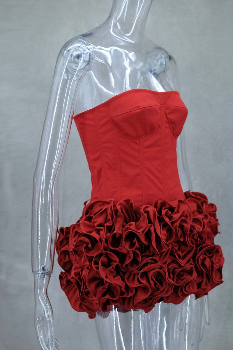 Strapless Tube Top with Layered Ruffle Skirt