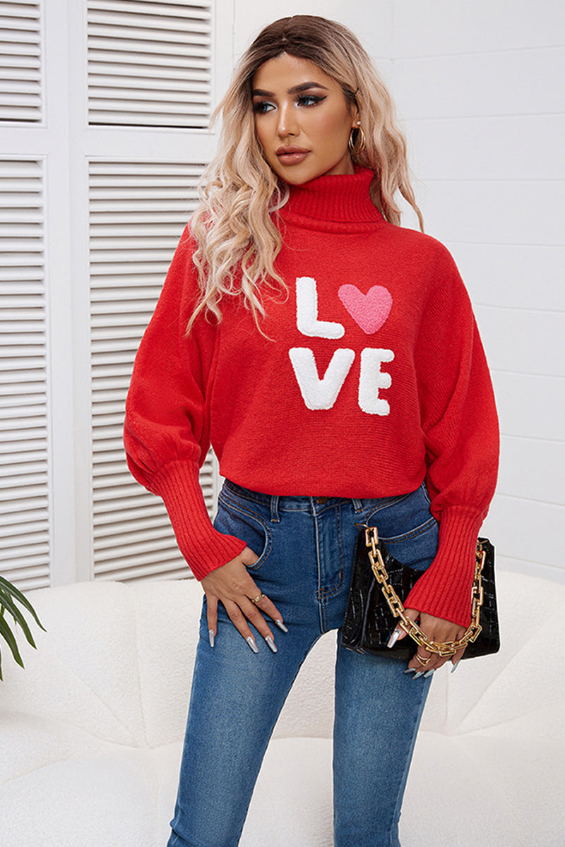 Love Graphic Turtleneck Sweater