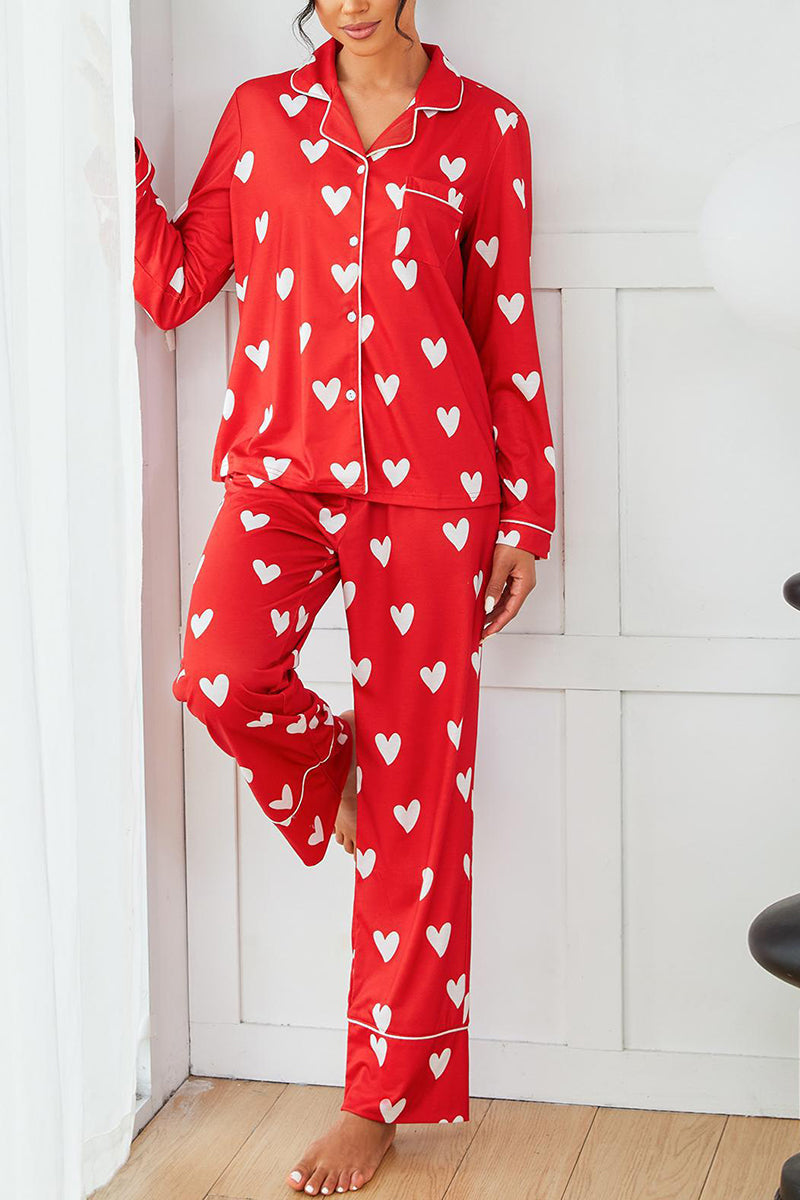 Heart Print Button Pajama Set