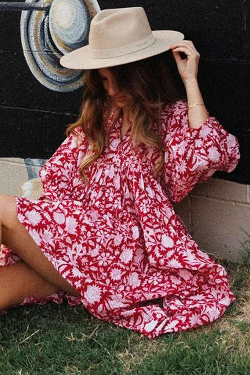 Boho Floral Print Mini Dress