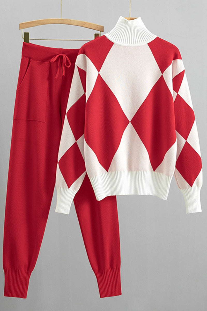 Argyle Pattern Knit Two-Piece Set