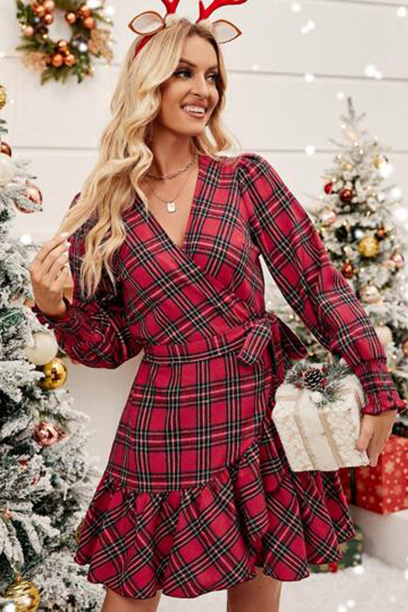 Plaid V-Neck Mini Dress