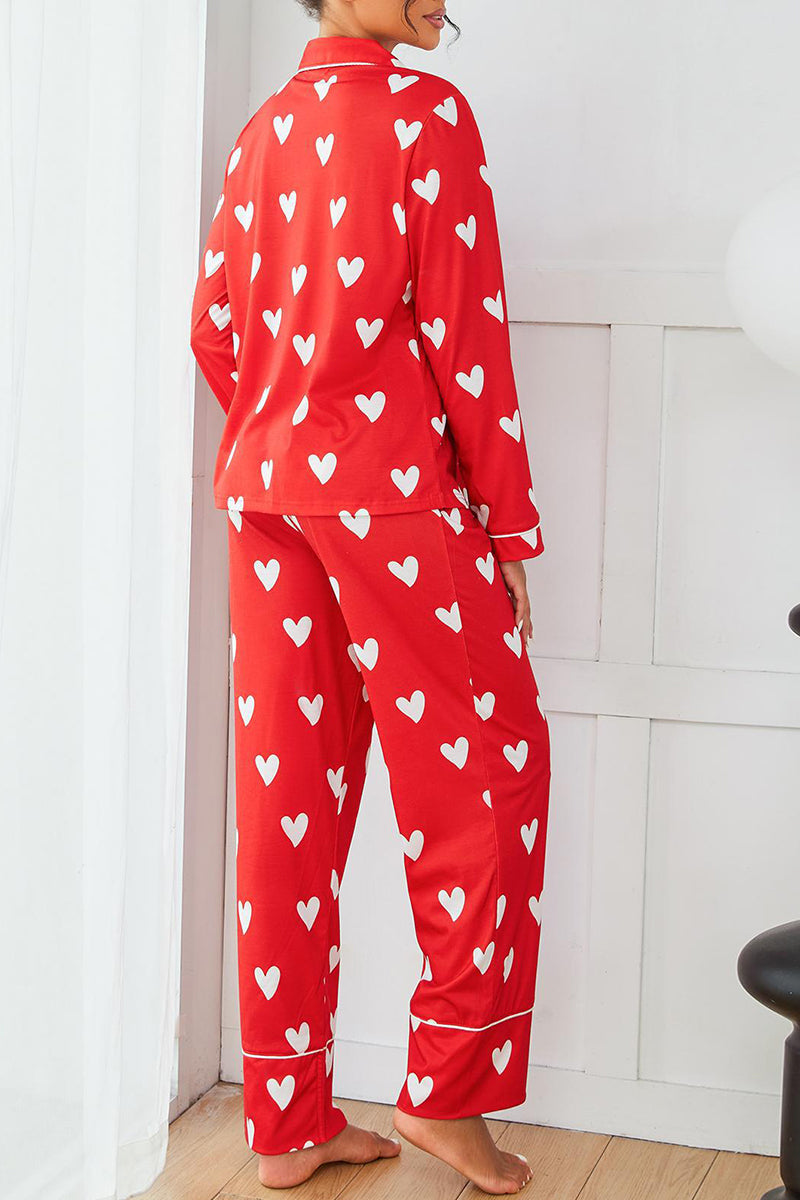 Heart Print Button Pajama Set