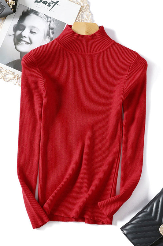 Slim Fit Mock Neck Ribbed Sweater