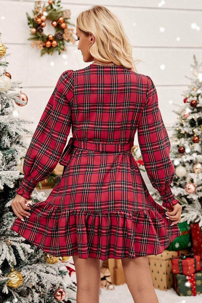 Plaid V-Neck Mini Dress