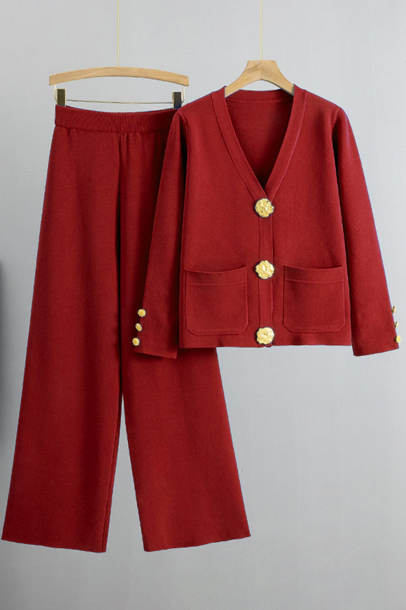 Button-Up Knit Cardigan and Pants Set