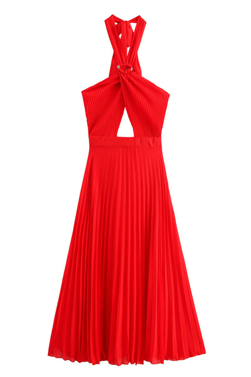 Halter Pleated Maxi Dress