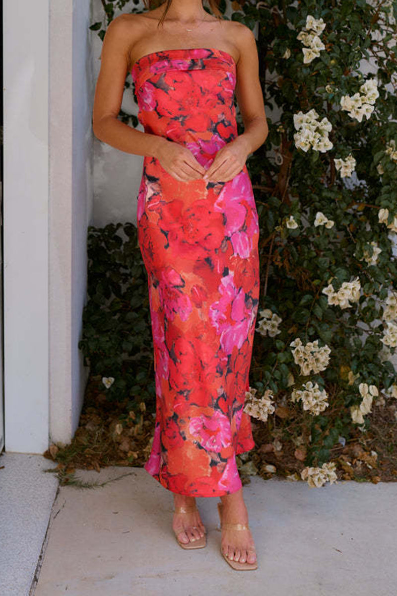 Strapless Satin Maxi Dress