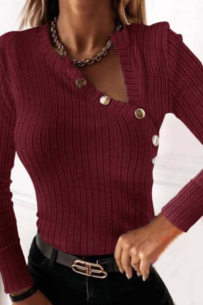 Asymmetrical Buttoned Ribbed Top