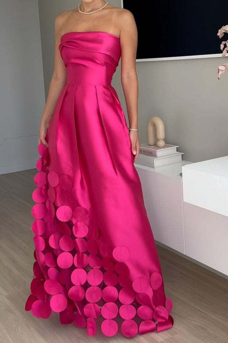 Strapless Satin Dress with Layered Hem