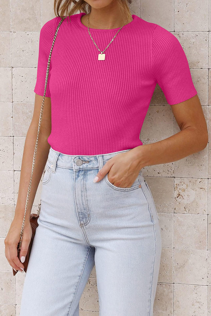 Ribbed Short-Sleeve Fitted Top