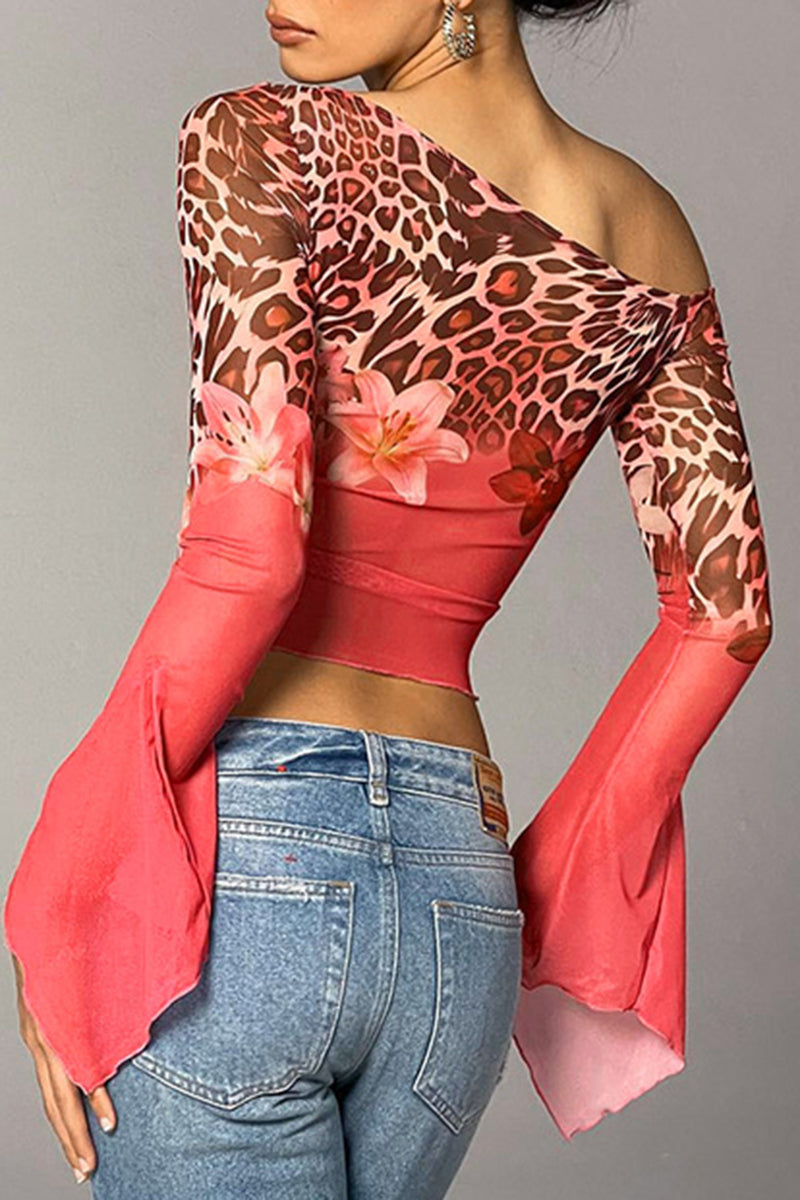 One Shoulder Floral Print Top