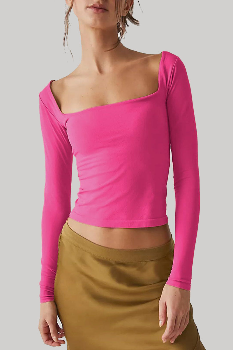 Square Neck Long-Sleeve Fitted Top