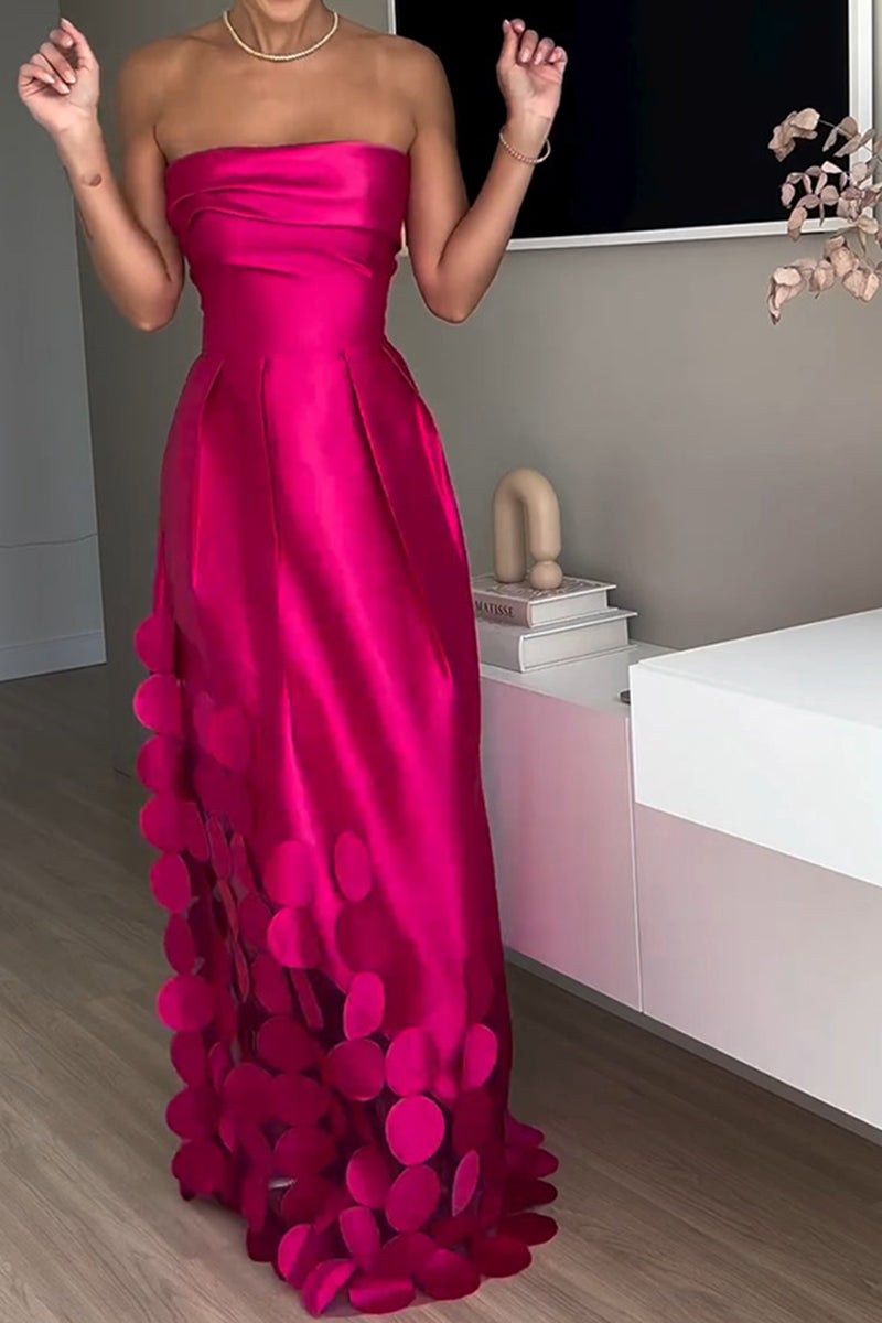 Strapless Satin Dress with Layered Hem