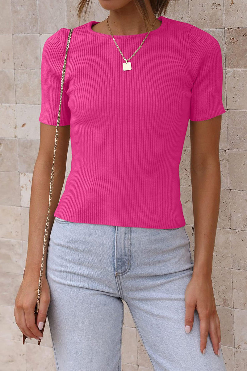 Ribbed Short-Sleeve Fitted Top