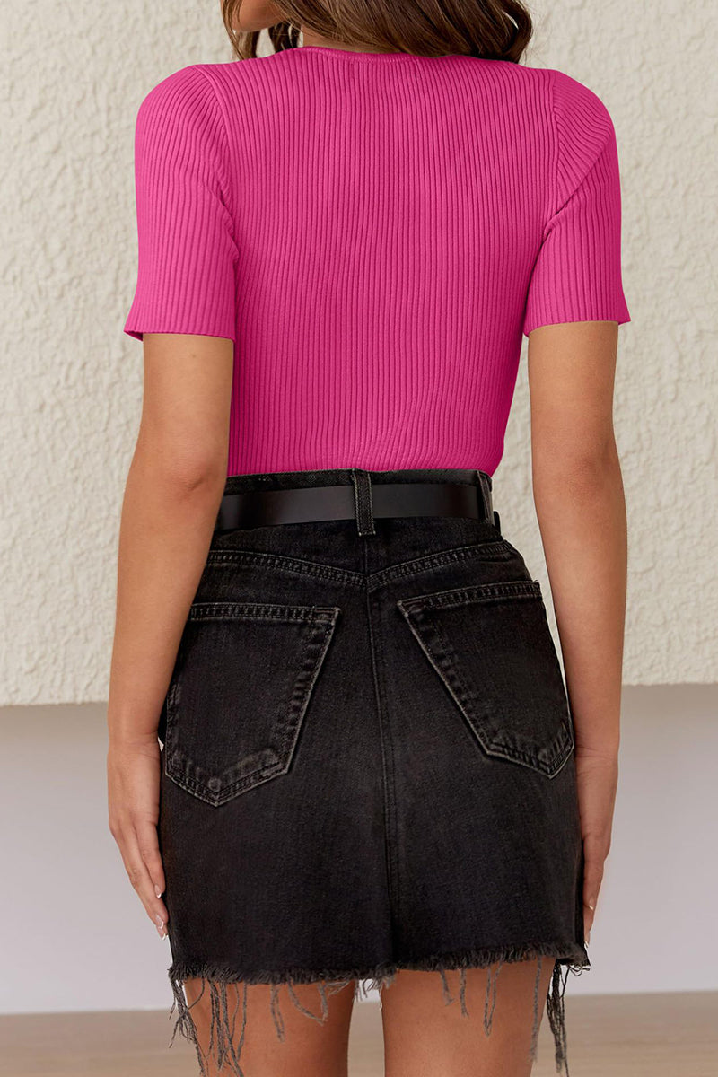 Ribbed Short-Sleeve Fitted Top