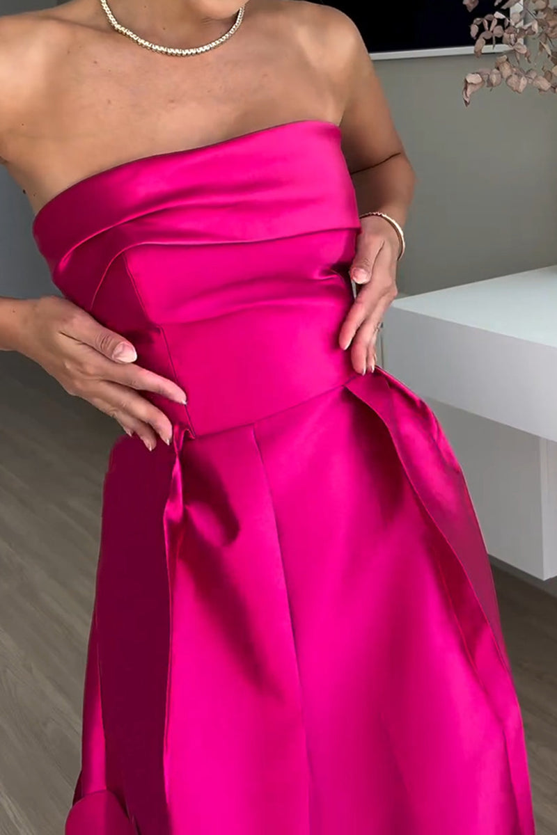 Strapless Satin Dress with Layered Hem