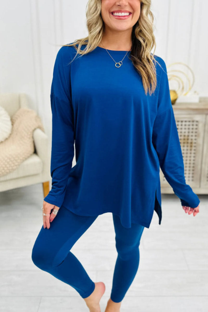 Relaxed Fit Long Sleeve Top with Leggings Set