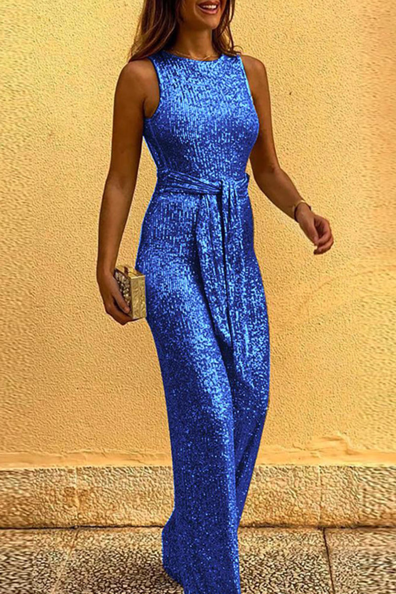 Sleeveless Sequin Open Back Jumpsuit