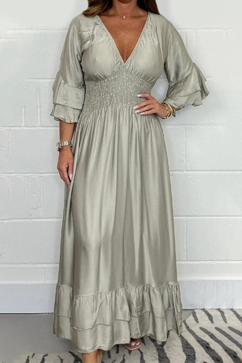 Ruffle Sleeve Smocked Waist Maxi Dress