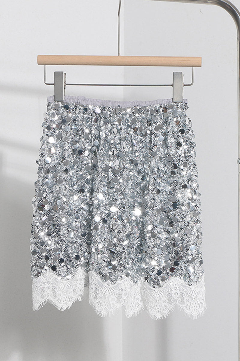 Lace Hem Sequin Skirt