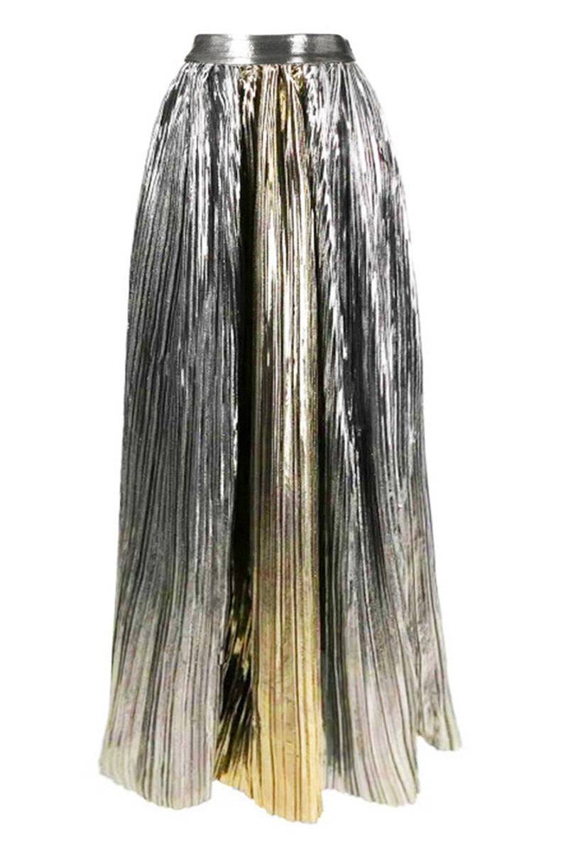 Bodysuit with Metallic Pleated Maxi Skirt Set