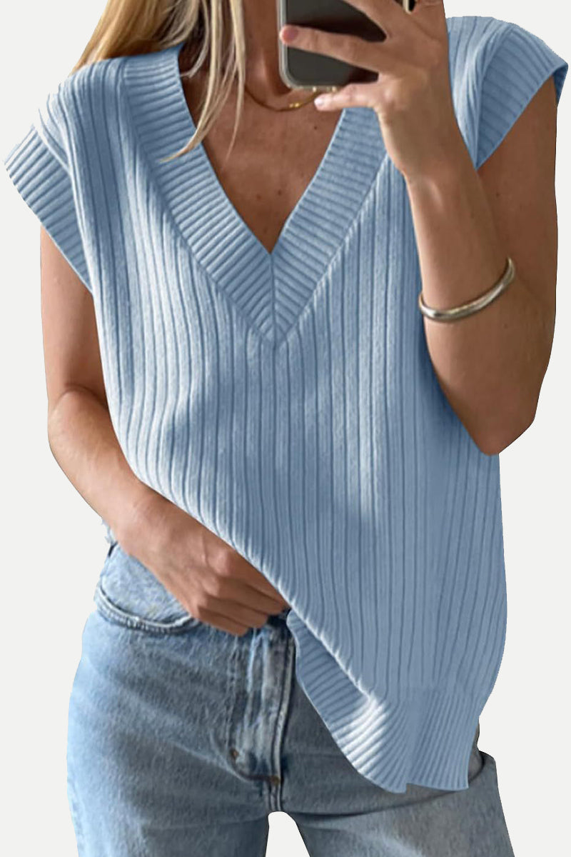 V-Neck Sleeveless Knit Sweater