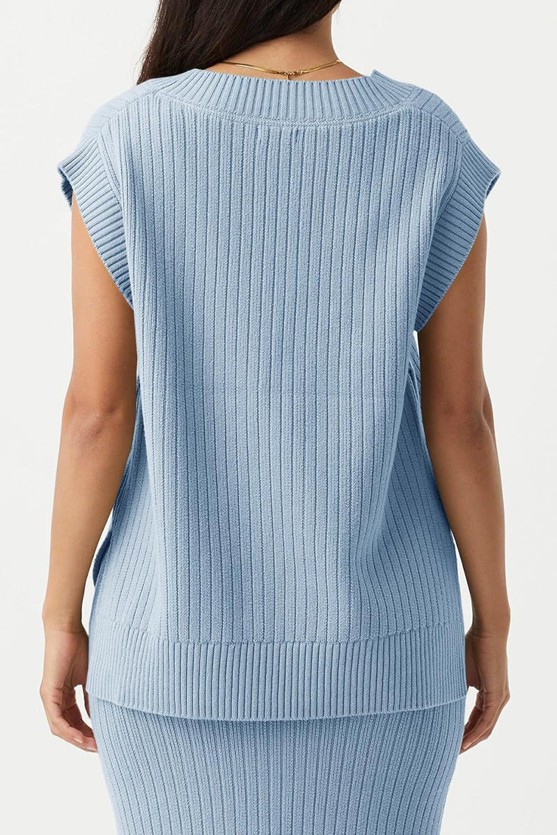 V-Neck Sleeveless Knit Sweater