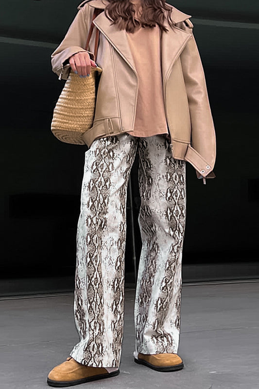 Snake Print Wide-Leg Pants