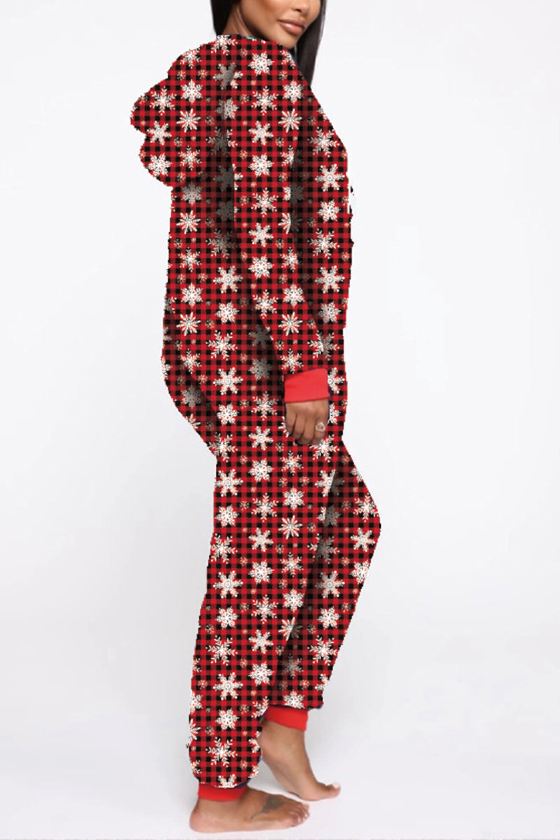 Christmas Print Long Sleeves Zipper Front Jumpsuit