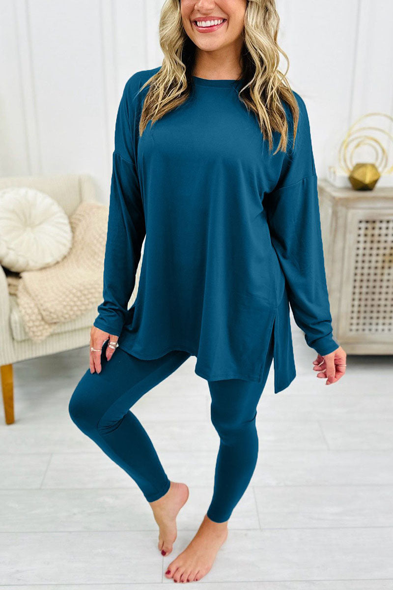 Relaxed Fit Long Sleeve Top with Leggings Set