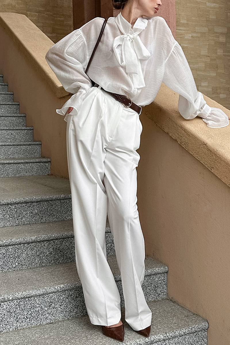 Bell-Sleeve Bow Tie Blouse