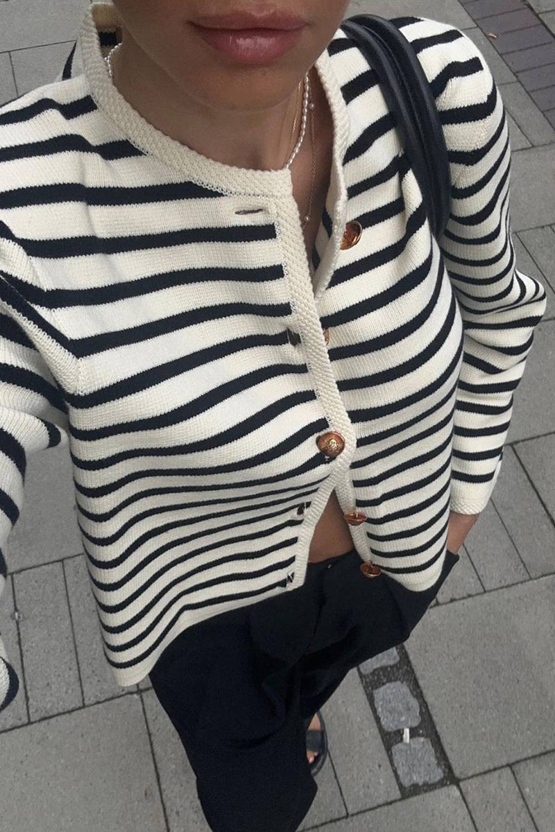 Striped Buttoned Knit Cardigan