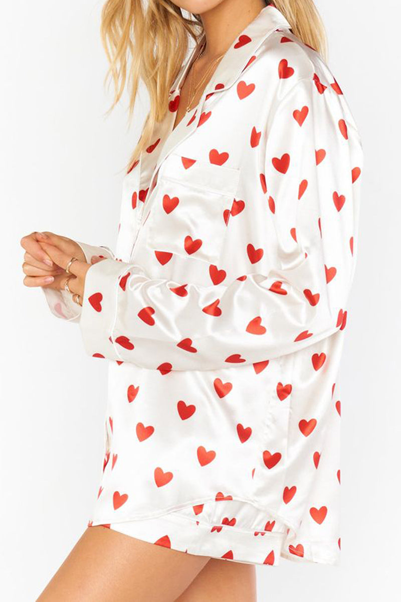 Heart Print Two-Piece Pajama Set