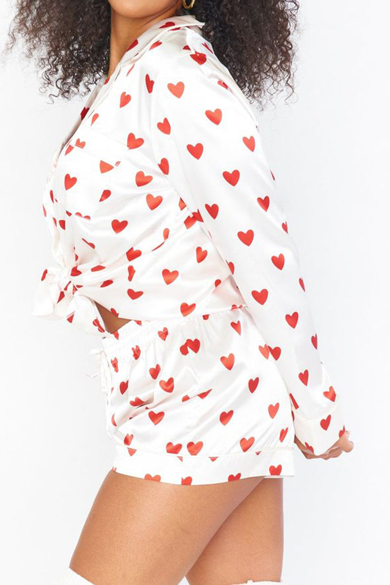 Heart Print Two-Piece Pajama Set