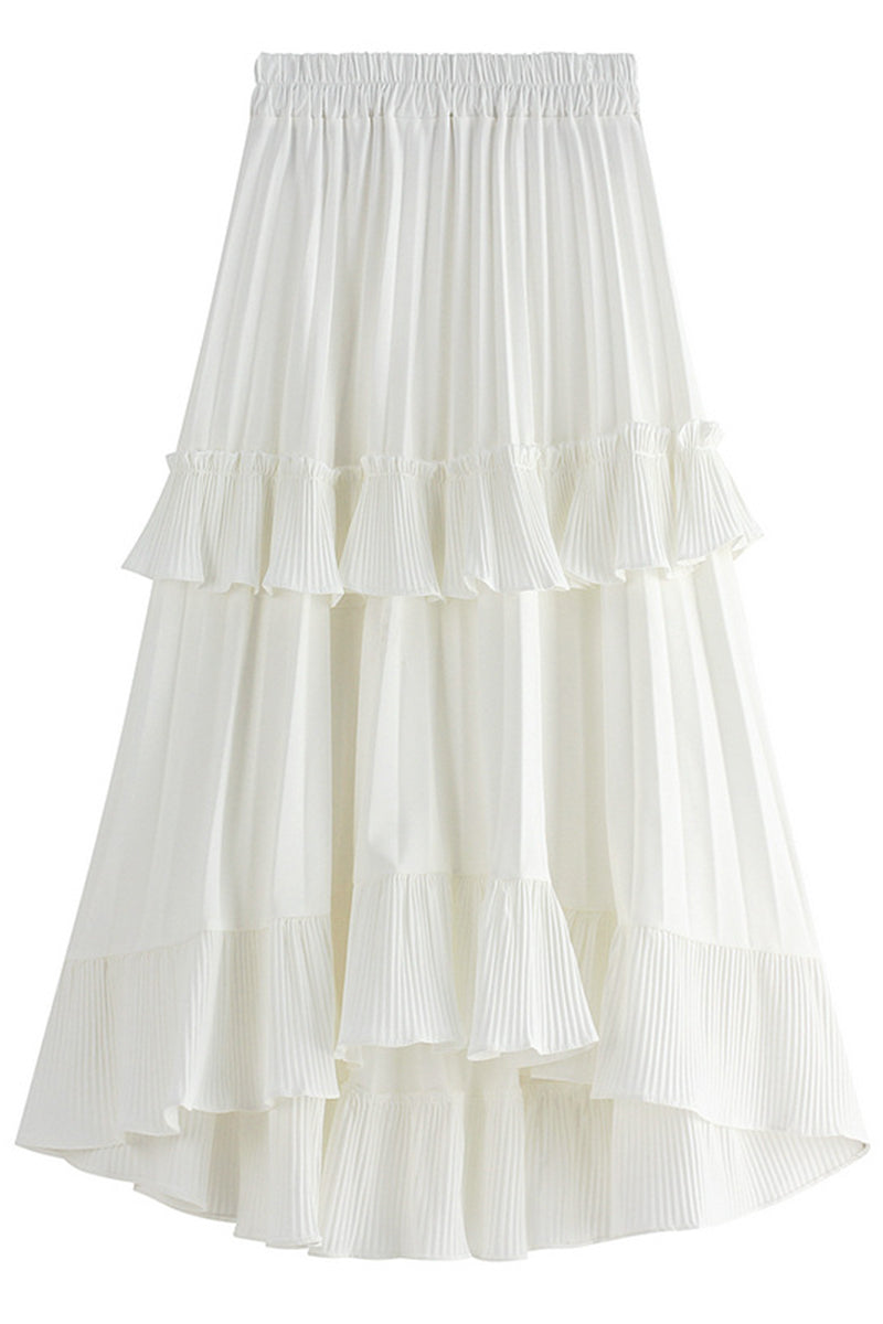 High-Low Ruffle Pleated Skirt